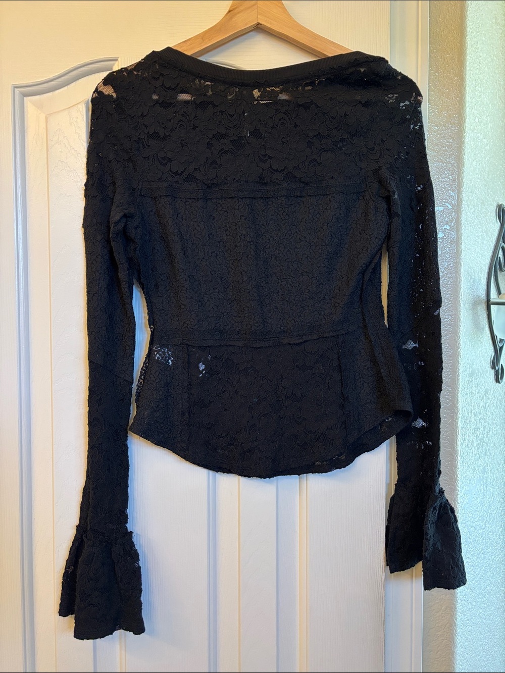 Free People Black Lace Top With Flared Sleeves - Picture 2 of 3